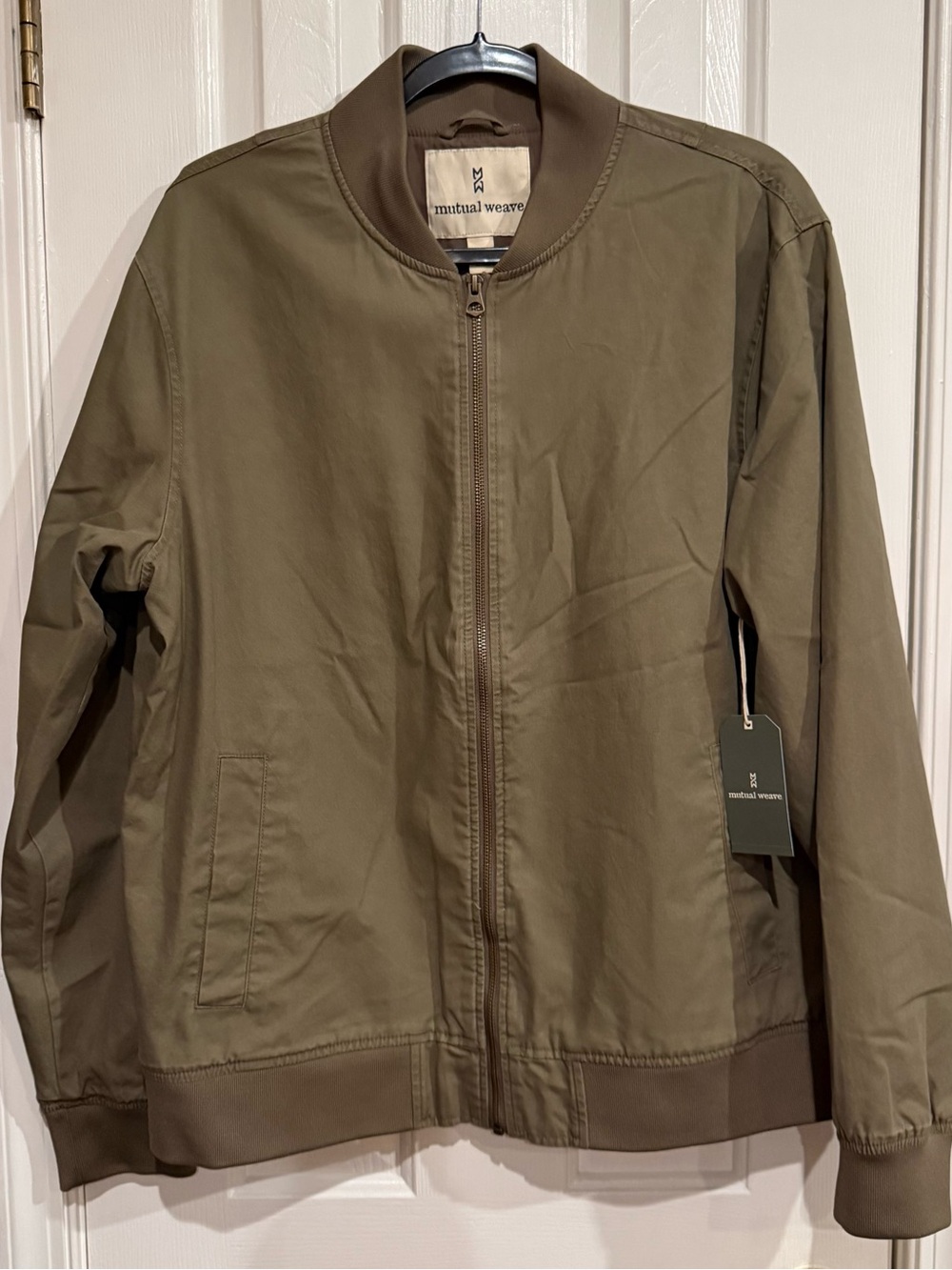 Men's Olive Green Bomber Jacket-Mutual Weave-Large-NWT-Cotton